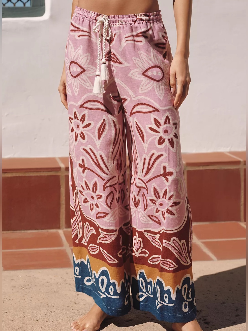 Anthropologie Celandine Linen Blend Wide Leg Pants Boho Beach Summer Small